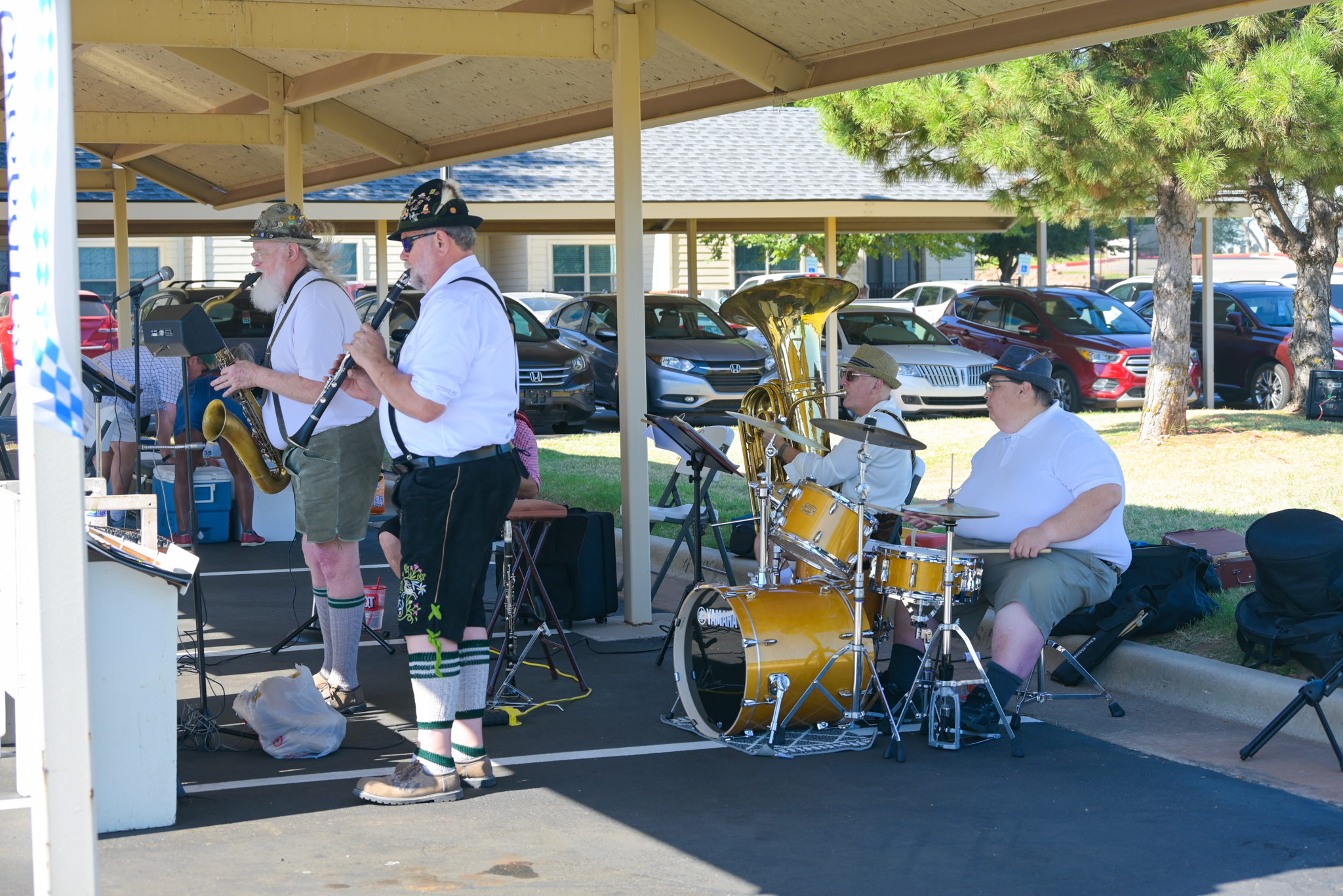 a band performing outside