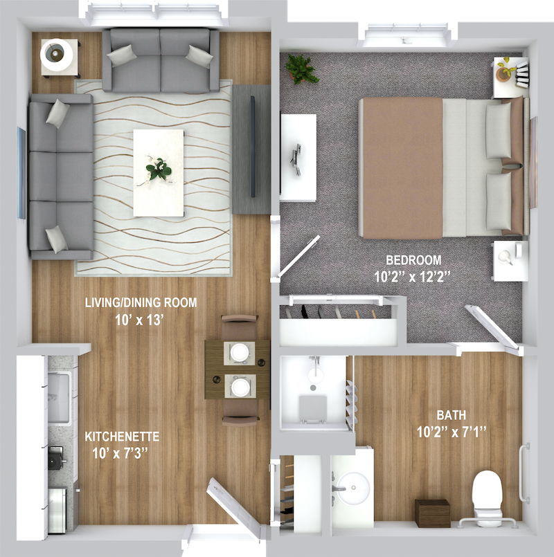 One-Bedroom Assisted Living Floor Plan at Concordia Life Plan Community